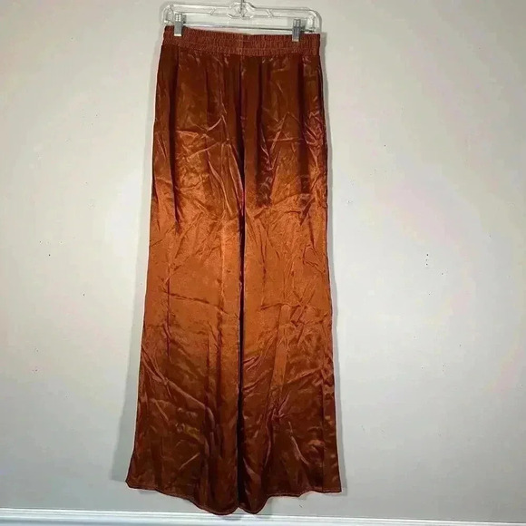 NWT STARK X Women’s Wide Leg Satin Pants Size Small Rich Brown Silky $195 - Picture 6 of 10